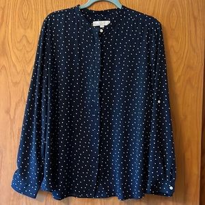 Loft blue polka dot button down shirt
